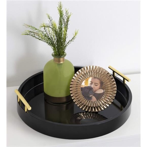 Modern Round Tray, 15.5" Diameter, Black and Gold, Decorative Accent Tray - Picture 6 of 7